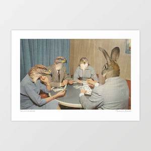 'Too late Mr. Hudson - Birds of prey playing poker with a rabbit in a casin…