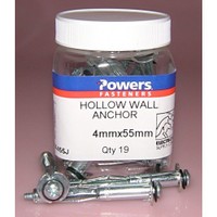 Electrical distribution equipment wholesaling: Rawl hollow wall anchor 4x55mm 19jar