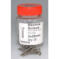 Electrical distribution equipment wholesaling: Machine Screw 3x25mm Stainless 304 Pan Slot 35jar