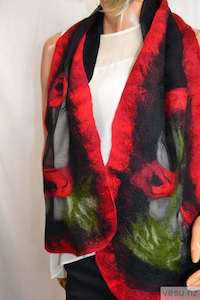 Red poppies scarf silk and merino wool 4476