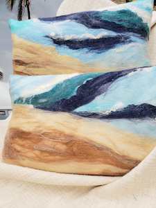 Ocean Shore, Pillow handmade, few layers of silk & merino wool, beach lifestyle …