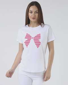 ACE TEE WHITE WITH HOT PINK BOW