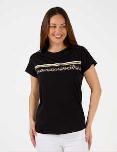 Womenswear: T Shirt Black Icon Stripe Black