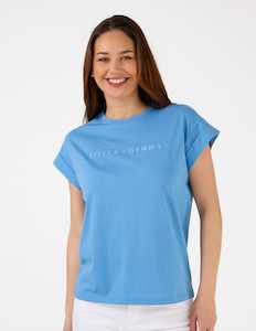 Cuff Sleeve T Shirt Sky Embroided Logo