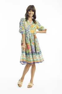 Tara Dress 3/4 Sleeve- Blue Mosaic