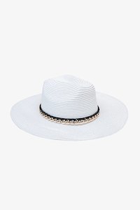 white & gold chain Fedora