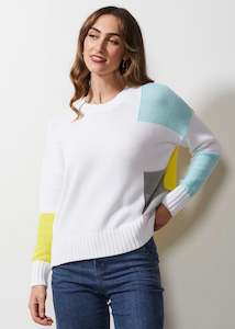 Intarsia Trim Jumper  - White