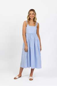 Sleeveless Tiered Dress with Wide Straps - Blue Stripe