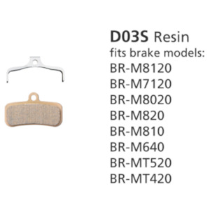 Components Brakes: SHIMANO RESIN PAD W/O FIN D03S 4 PISTON