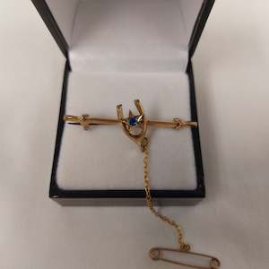 9ct Gold Brooch + Safety Chain - Birmingham 1901