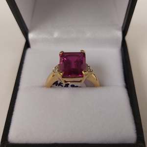 Antique: Synthetic Pink Sapphire and Diamond Ring