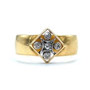 Antique: 18ct Yellow Gold Five Stone Diamond Ring - Wide Band