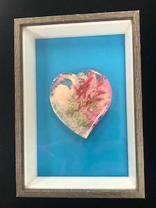 Antique: Framed acrylic & resin heart shaped are piece