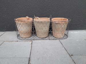 Antique: Terracotta Herb Pots & Wire Basket