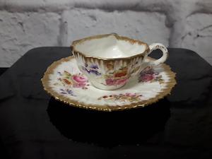 Antique: Hammersley shell-shaped cabinet cup & saucer, 'Dresden Spray'