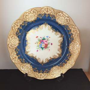 Antique: Crown Staffordshire Plate - Cobalt and gold with floral pattern