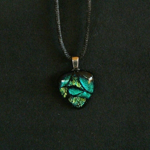 Dichroic Glass Pendant – Teal & Silver Yellow