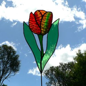 Creative art: Plant Stake – Tulip Red, Amber & Green