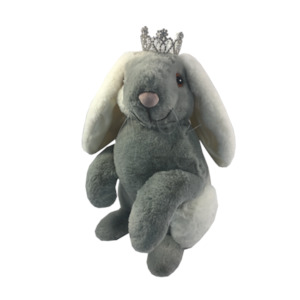 Sitting Bunny with Crown - Grey & White