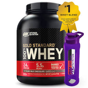 Optimum Nutrition Gold Standard 100% Whey 5lb + FREE Glass Bottle