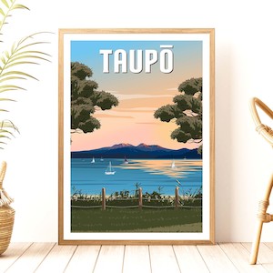 Taupō Sunset Peaks - Travel Poster, New Zealand