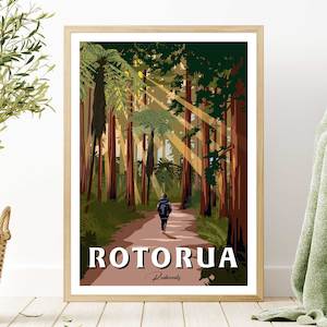 Rotorua - Redwoods Forest - Travel Poster, New Zealand