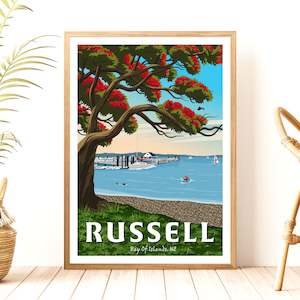 Russell Wharf - Bay of Islands - Travel Poster, New Zealand