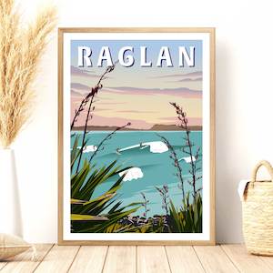 Creative art: Raglan - Manu Bay - Travel Poster, New Zealand