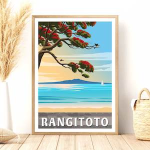 Creative art: Rangitoto Travel Poster, New Zealand