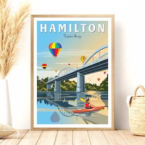 Creative art: Hamilton - Fairfield Bridge - Travel Poster, New Zealand