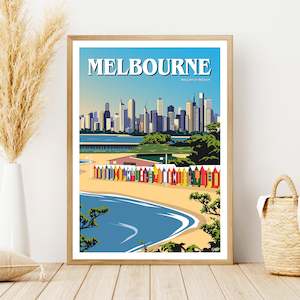 Melbourne - Brighton Beach - Travel Poster, Australia