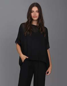 Relaxed Sheer Short Sleeve Top -BLACK