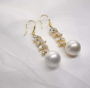 Gregory Lander CZ Leaf Drop Pearl Earrings