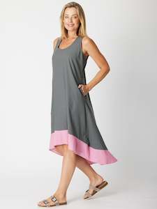 Ho Chi Sleevless Dress -Steel/Pink