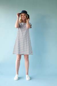 MILFORD DRESS -White/Navy Stripe