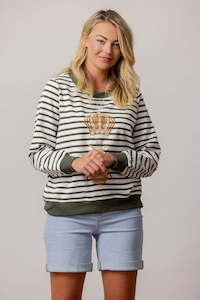 Moss Queen Bee Stripe Sweatshirt