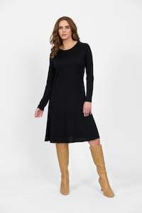 Vassalli Merino Long Sleeve Swing Dress in Black