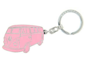 VW T1 Bus Enamel Key Ring - Pink Silhouette