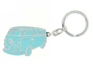 VW T1 Bus Enamel Key Ring - Turquoise Silhouette