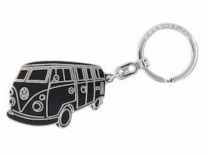 VW T1 Bus Enamel Key Ring - Black Silhouette