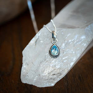 Jewellery: Dainty Pear Cut Blue Topaz Necklace