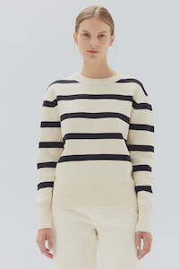 Niam Stripe Cotton Crew - Antique White/Navy