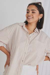 You Got This Ecru Stripe Poplin Oversized Shirt