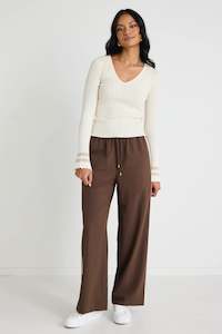 Townie Stripe Side Tape Wide Leg Pants - Chocolate