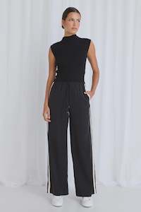 Townie Stripe Side Tape Wide Leg Pants - Black