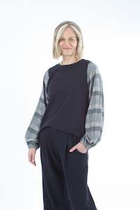 Alice Top - Navy - Navy Check Sleeves - Pre Order