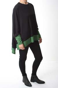 Square Poncho Merino - Black with Green - Pre-Order