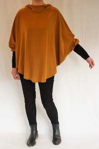 All Ponchos: Hooded Poncho - Mustard Merino - Black Trims PreOrder-2-3 weeks