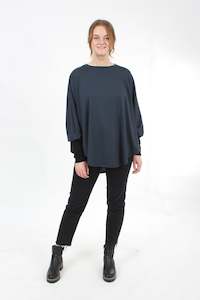 Poncho Plain Steel Merino - Black  or Navy  Cuff - Pre-Order