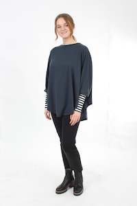 Poncho Plain Steel Merino - Black Stripe or Navy Stripe Cuff - Pre-Order